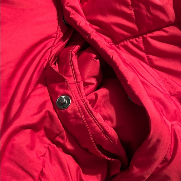Lands' End Women's red hooded  mid length downcoat. Lrg 14-16. Warm to -25. - Picture 11 of 14